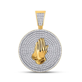 10kt Yellow Gold Men's Diamond Praying Hands Circle Charm Pendant - 1 Cttw - Splendid Jewellery