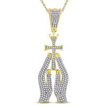 Load image into Gallery viewer, 10kt Yellow Gold Men&#39;s Diamond Praying Hands Cross Charm Pendant - A Symbol of Faith and Style  Side View from Splendid Jewellery