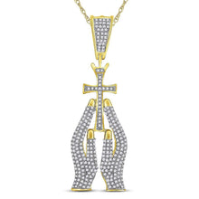 Load image into Gallery viewer, 10kt Yellow Gold Men&#39;s Diamond Praying Hands Cross Charm Pendant - A Symbol of Faith and Style  Top View from Splendid Jewellery