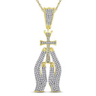 10kt Yellow Gold Men's Diamond Praying Hands Cross Charm Pendant - A Symbol of Faith and Style  Top View from Splendid Jewellery