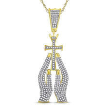 Load image into Gallery viewer, 10kt Yellow Gold Men's Diamond Praying Hands Cross Charm Pendant - A Symbol of Faith and Style - Splendid Jewellery