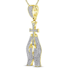 Load image into Gallery viewer, 10kt Yellow Gold Men&#39;s Diamond Praying Hands Cross Charm Pendant - A Symbol of Faith and Style  Side View 2 from Splendid Jewellery