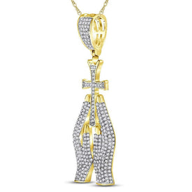 10kt Yellow Gold Men's Diamond Praying Hands Cross Charm Pendant - A Symbol of Faith and Style  Side View 2 from Splendid Jewellery