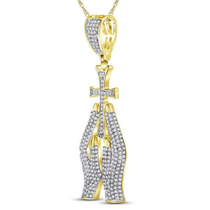 10kt Yellow Gold Men's Diamond Praying Hands Cross Charm Pendant - A Symbol of Faith and Style - Splendid Jewellery