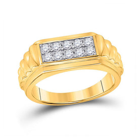 10kt Yellow Gold Men's Diamond Ribbed Flat Top Band Ring - 1/2 Cttw - Splendid Jewellery