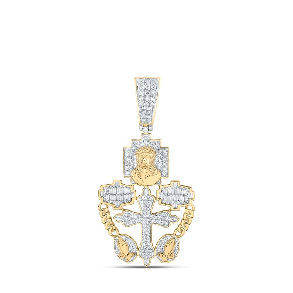 10kt Yellow Gold Men's Diamond Rosary Jesus Cross Charm Pendant - 3/4 Cttw - Splendid Jewellery
