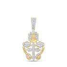 10kt Yellow Gold Men's Diamond Rosary Jesus Cross Charm Pendant - 3/4 Cttw - Splendid Jewellery