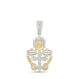 10kt Yellow Gold Men's Diamond Rosary Jesus Cross Charm Pendant - 3/4 Cttw - Splendid Jewellery
