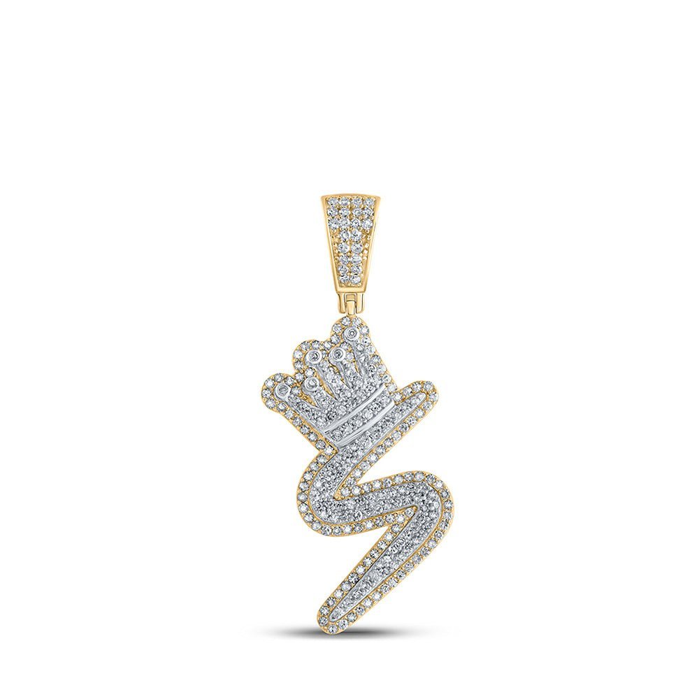 10kt Yellow Gold Men's Diamond S Crown Letter Charm Pendant - 1 Cttw - Splendid Jewellery