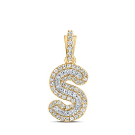 10kt Yellow Gold Men's Diamond S Initial Letter Charm Pendant - 1/5 Cttw - Splendid Jewellery