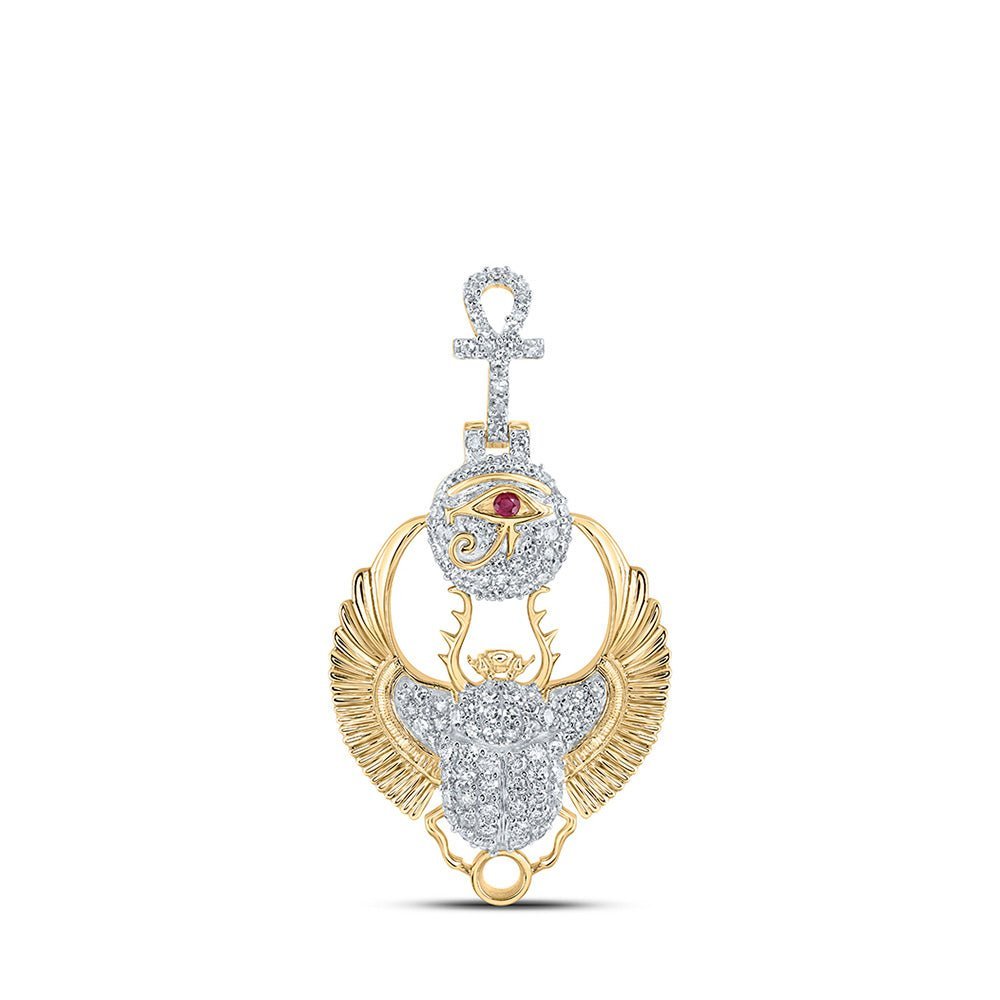 10kt Yellow Gold Men's Diamond Scarab Ankh Charm Pendant - 3/4 Cttw | Splendid Jewellery - Splendid Jewellery