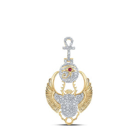 10kt Yellow Gold Men's Diamond Scarab Ankh Charm Pendant - 3/4 Cttw | Splendid Jewellery - Splendid Jewellery