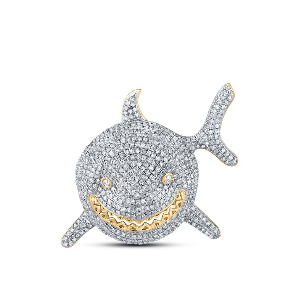 10kt Yellow Gold Men's Diamond Shark Animal Charm Pendant - 1 - 7/8 Cttw - Splendid Jewellery