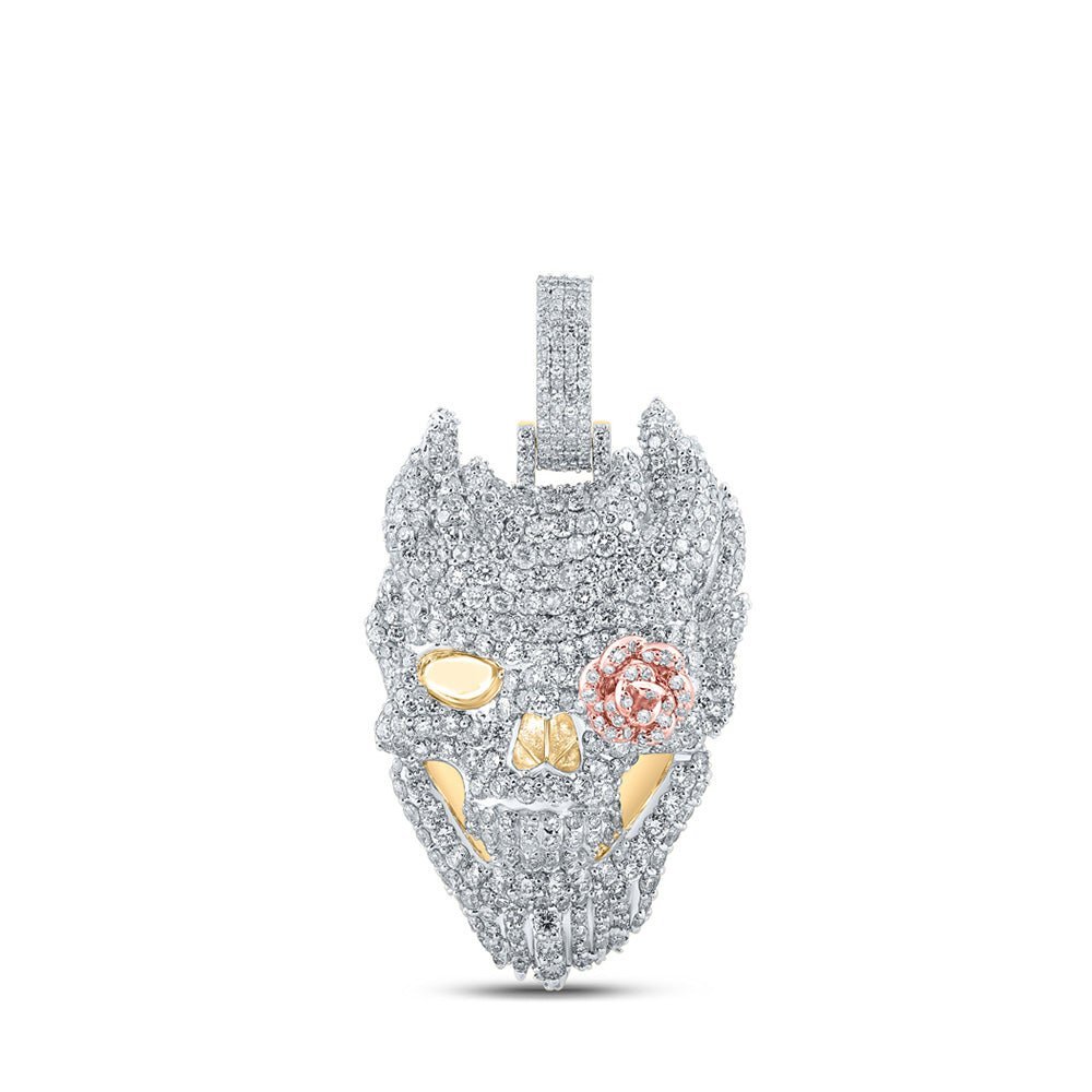10kt Yellow Gold Men's Diamond Skull Rose Charm Pendant - 6 - 1/2 Cttw | Splendid Jewellery - Splendid Jewellery