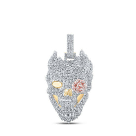 10kt Yellow Gold Men's Diamond Skull Rose Charm Pendant - 6 - 1/2 Cttw | Splendid Jewellery - Splendid Jewellery