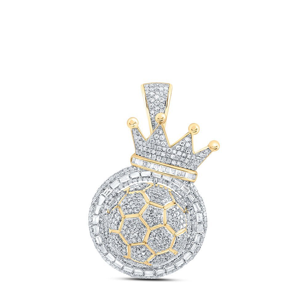10kt Yellow Gold Men's Diamond Soccer Ball Crown Charm Pendant - 2 - 3/4 Cttw - Splendid Jewellery