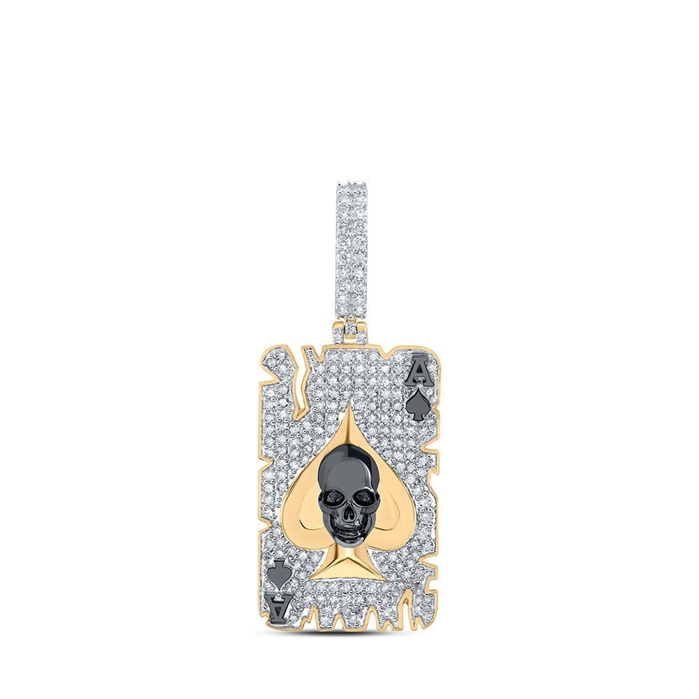 10kt Yellow Gold Men's Diamond Spade Skull Charm Pendant - 1 - 1/3 Cttw - Splendid Jewellery