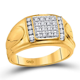 10kt Yellow Gold Men's Diamond Square Cluster Ring - Captivating Brilliance - Splendid Jewellery