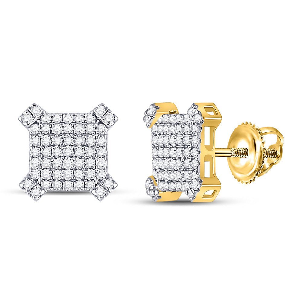 10kt Yellow Gold Men's Diamond Squared Cluster Earrings - 3/4 Cttw | Splendid Jewellery - Splendid Jewellery