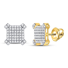 10kt Yellow Gold Men's Diamond Squared Cluster Earrings - 3/4 Cttw | Splendid Jewellery - Splendid Jewellery