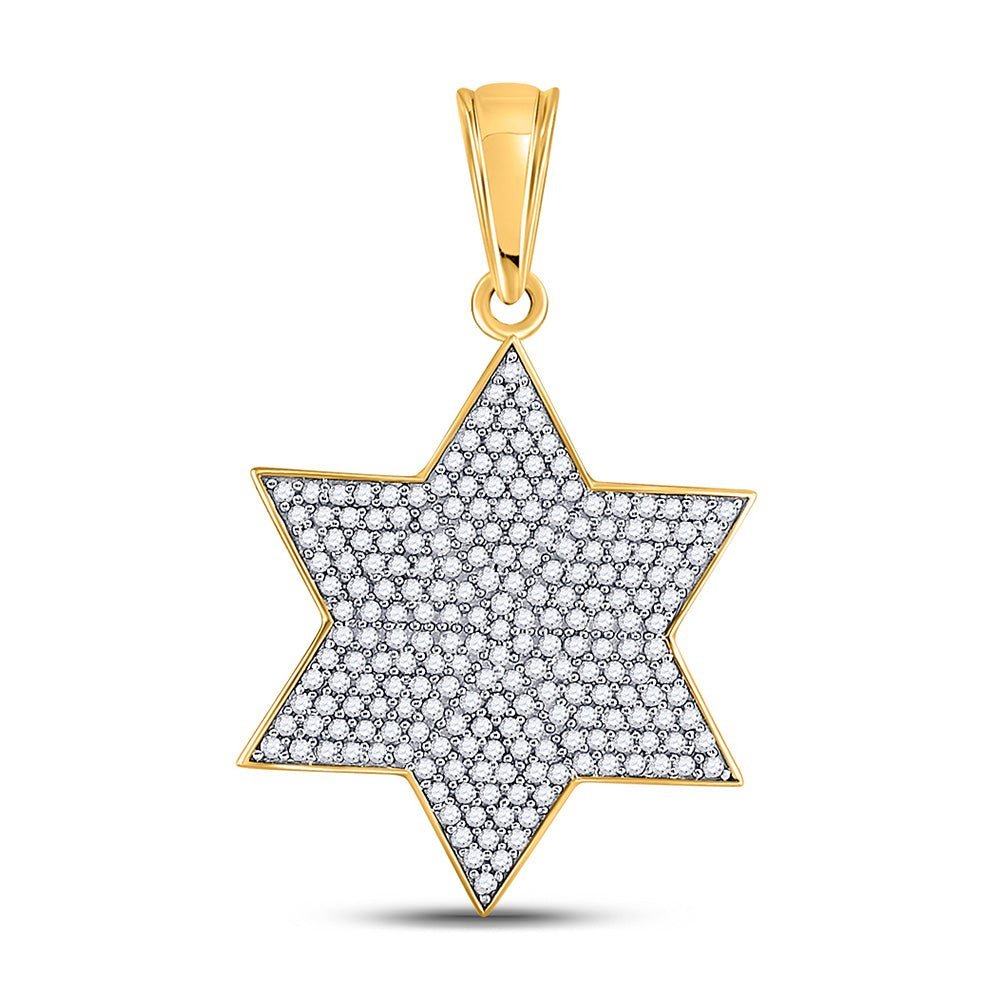 10kt Yellow Gold Men's Diamond Star Magen David Charm Pendant 5/8 Cttw - A Shimmering Symbol of Faith and Style - Splendid Jewellery