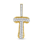 10kt Yellow Gold Men's Diamond T Letter Charm Pendant - 1 Cttw - Splendid Jewellery