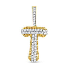 10kt Yellow Gold Men's Diamond T Letter Charm Pendant - 1 Cttw - Splendid Jewellery