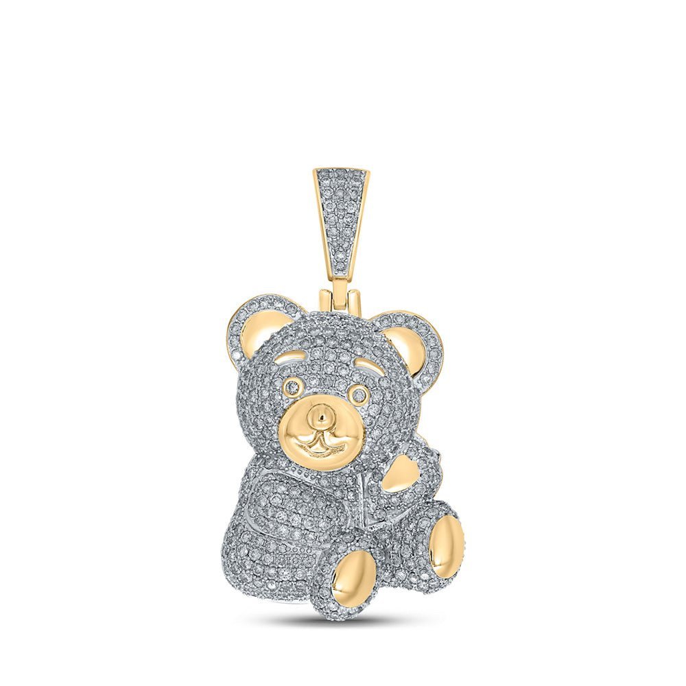 10kt Yellow Gold Men's Diamond Teddy Bear Charm Pendant - 3 - 5/8 Cttw - Splendid Jewellery