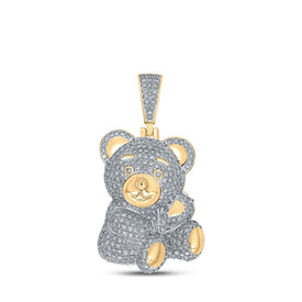 10kt Yellow Gold Men's Diamond Teddy Bear Charm Pendant - 3 - 5/8 Cttw - Splendid Jewellery
