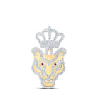 10kt Yellow Gold Men's Diamond Tiger Crown Charm Pendant with Round Ruby - 1 - 1/4 Cttw - Splendid Jewellery
