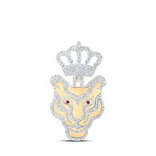 Load image into Gallery viewer, 10kt Yellow Gold Men's Diamond Tiger Crown Charm Pendant with Round Ruby - 1 - 1/4 Cttw - Splendid Jewellery