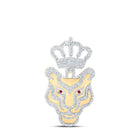 10kt Yellow Gold Men's Diamond Tiger Crown Charm Pendant with Round Ruby - 1 - 1/4 Cttw - Splendid Jewellery