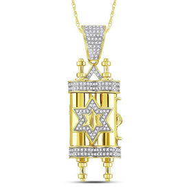 10kt Yellow Gold Men's Diamond Torah Magen David Scroll Charm Pendant  Top View from Splendid Jewellery