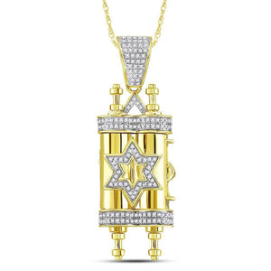 10kt Yellow Gold Men's Diamond Torah Magen David Scroll Charm Pendant - Splendid Jewellery