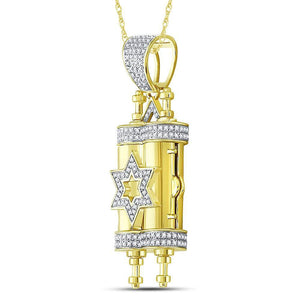 10kt Yellow Gold Men's Diamond Torah Magen David Scroll Charm Pendant - Splendid Jewellery