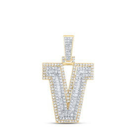 10kt Yellow Gold Men's Diamond V Initial Letter Charm Pendant - 1 Cttw | Splendid Jewellery - Splendid Jewellery
