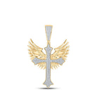 10kt Yellow Gold Men's Diamond Wing Cross Charm Pendant 3/8 Cttw - A Dazzling Symbol of Faith and Style - Splendid Jewellery