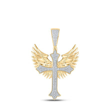 Load image into Gallery viewer, 10kt Yellow Gold Men's Diamond Wing Cross Charm Pendant 3/8 Cttw - A Dazzling Symbol of Faith and Style - Splendid Jewellery