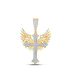 10kt Yellow Gold Men's Diamond Wing Cross Charm Pendant 3/8 Cttw - A Dazzling Symbol of Faith and Style - Splendid Jewellery
