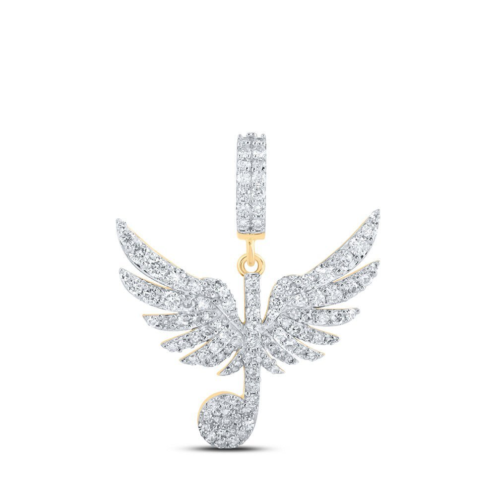 10kt Yellow Gold Men's Diamond Wing Music Note Treble Charm Pendant - 1 Cttw - Splendid Jewellery
