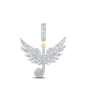 10kt Yellow Gold Men's Diamond Wing Music Note Treble Charm Pendant - 1 Cttw - Splendid Jewellery