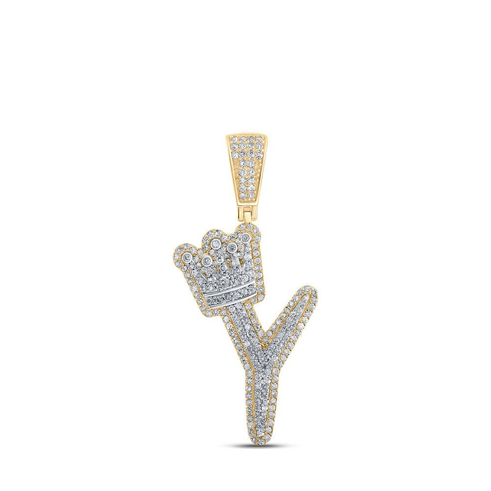 10kt Yellow Gold Men's Diamond Y Crown Letter Charm Pendant - 1 Cttw - Splendid Jewellery