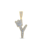 10kt Yellow Gold Men's Diamond Y Crown Letter Charm Pendant - 1 Cttw - Splendid Jewellery