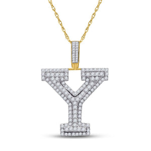 10kt Yellow Gold Men's Diamond Y Initial Letter Charm Pendant - 1 - 1/2 Cttw - Splendid Jewellery