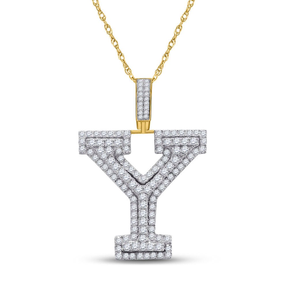 10kt Yellow Gold Men's Diamond Y Initial Letter Charm Pendant - 1 - 1/2 Cttw - Splendid Jewellery