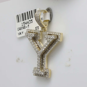 10kt Yellow Gold Men's Diamond Y Initial Letter Charm Pendant - 1 - 1/2 Cttw - Splendid Jewellery