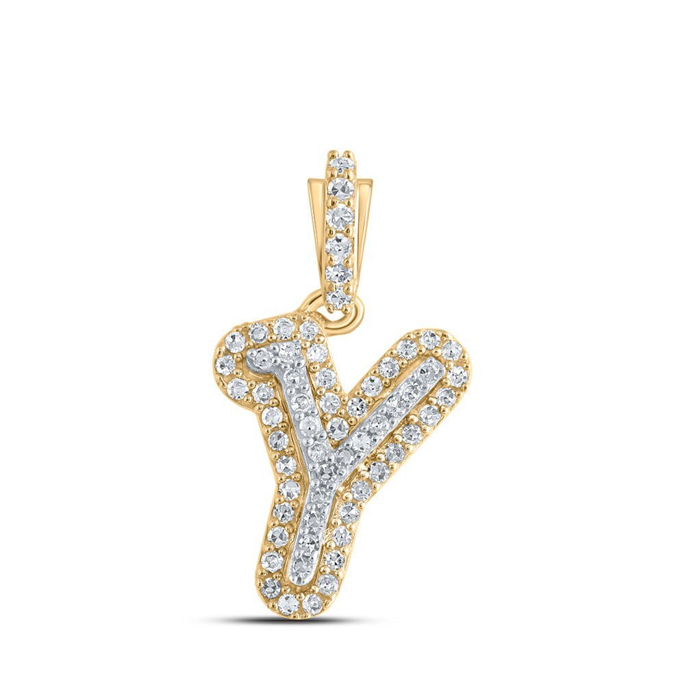 10kt Yellow Gold Men's Diamond Y Initial Letter Pendant - 1/6 Cttw - Splendid Jewellery - Splendid Jewellery