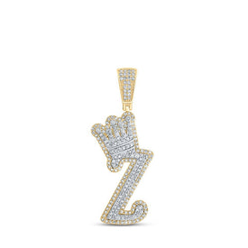 10kt Yellow Gold Men's Diamond Z Crown Letter Charm Pendant - 1 Cttw | Splendid Jewellery - Splendid Jewellery