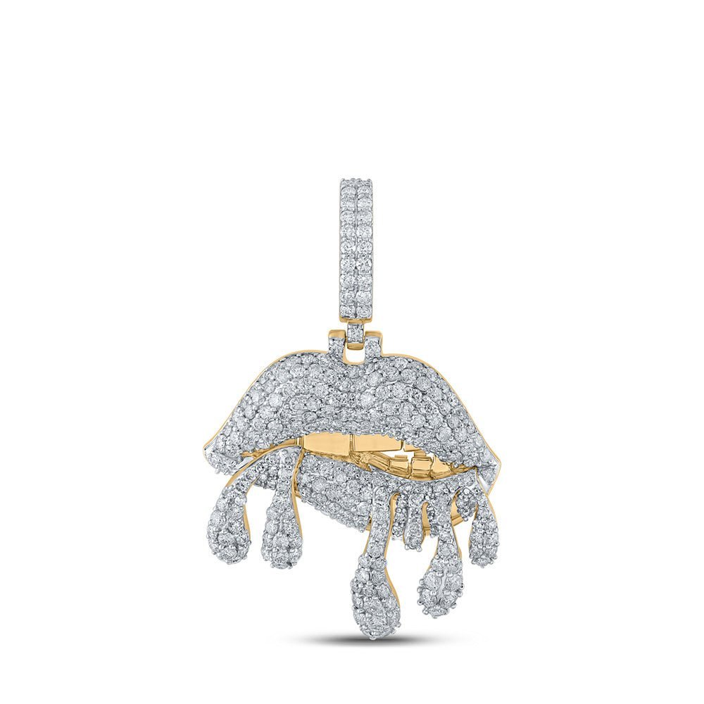10kt Yellow Gold Men's Dripping Lips Diamond Charm Pendant - 3 - 1/5 Cttw - Splendid Jewellery