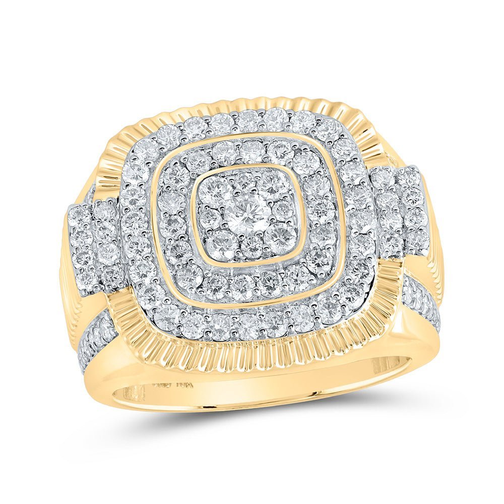10kt Yellow Gold Men's Fluted Square Diamond Ring - 1 - 7/8 Cttw - Splendid Jewellery